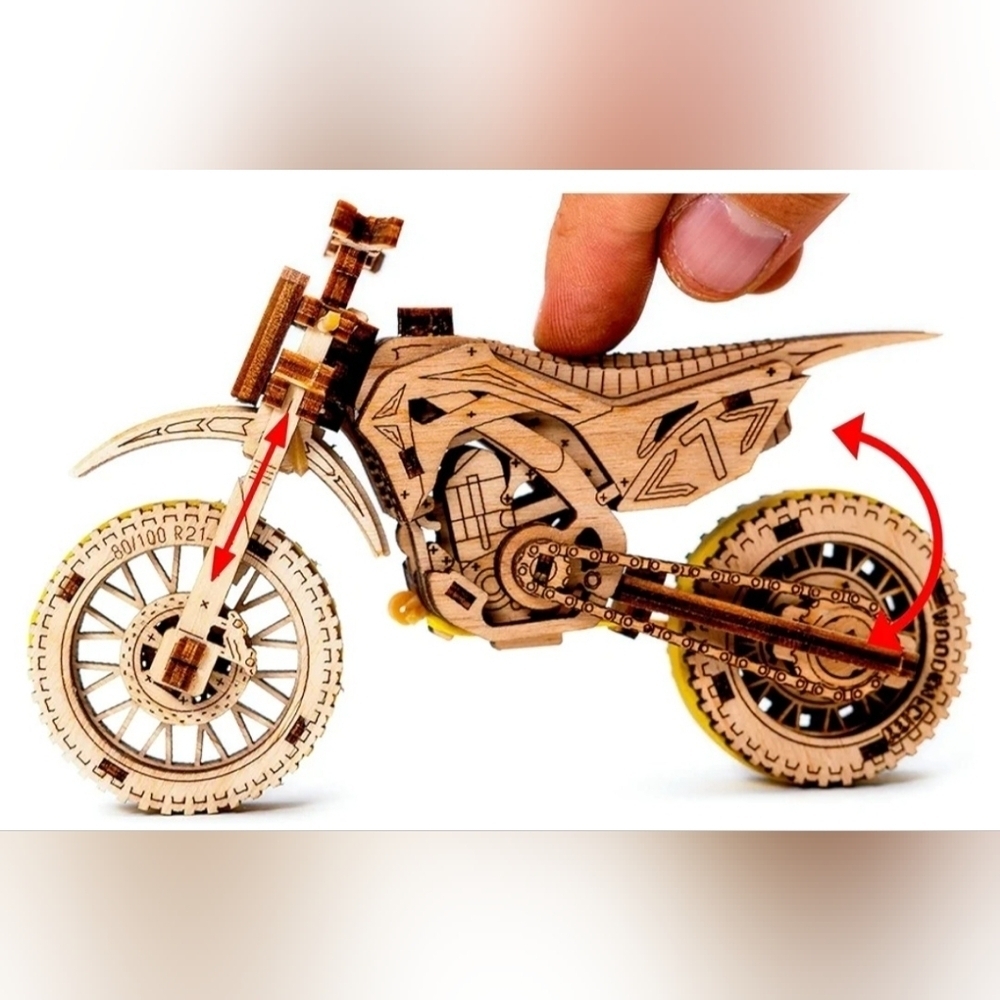 New Wooden City Mechanical 3D Model Motocross Kit - Picture 2 of 6